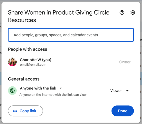 Google Drive share modal